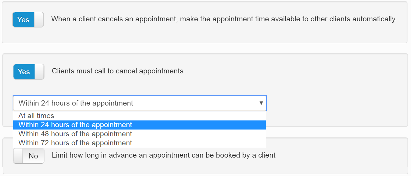 The settings allowing to customize cancellation management