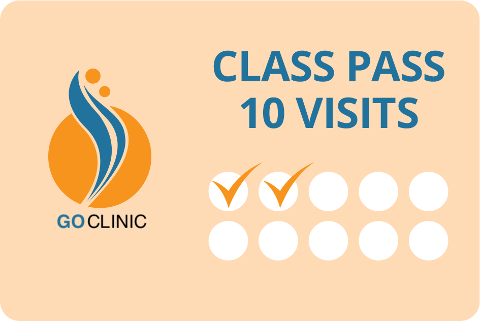 An orange class pass card with a clinic logo