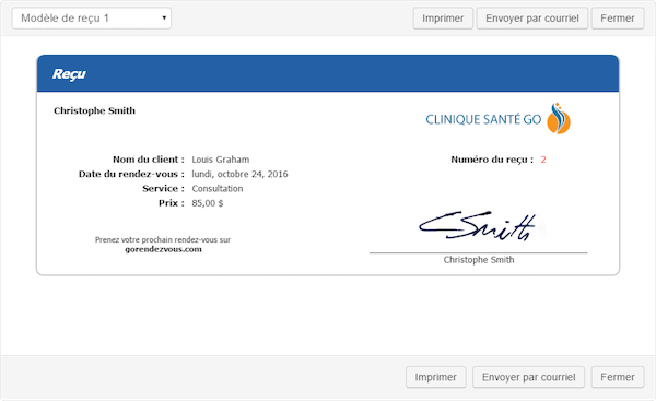 Un reçu d'assurance électronique affichant une signature numérique et le logo de l'entreprise