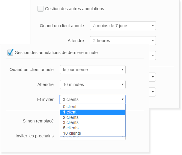 La fenêtre détaillant les paramètres d'annulation de dernière minute