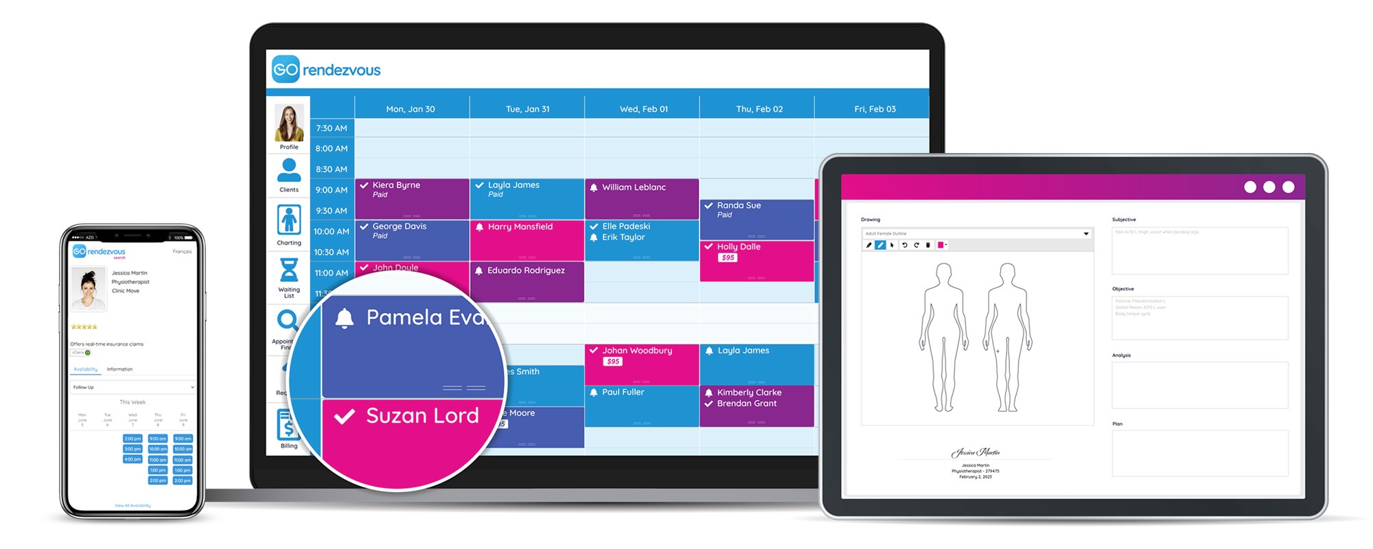 A view of a occupational therapist's GOrendezvous schedule on different devices