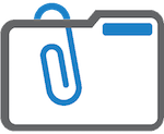 Icon of a white folder with a blue paperclip