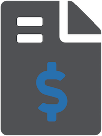 Icon of a grey invoice sheet with a blue dollar sign in the middle